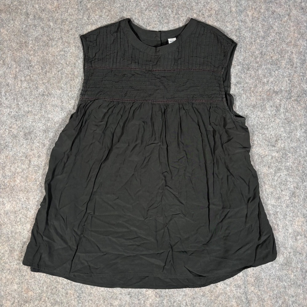 Old Navy High Neck‎ Sleeveless Blouse Womens L Black Pintuck Lace Trim